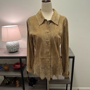 Susan Bristol Genuine Suede Laser-Cut Hem Jacket – Size S